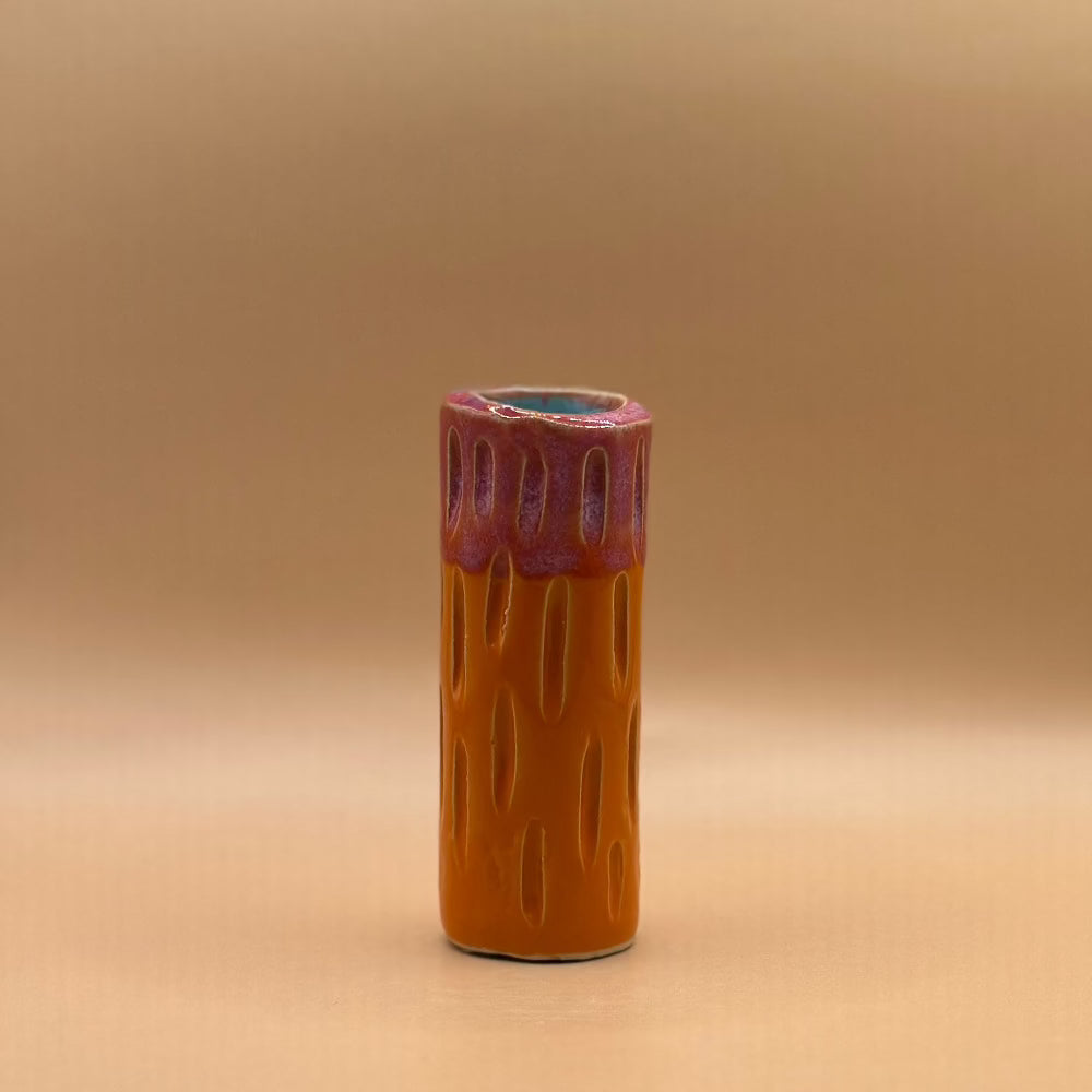 Keramik Lysestage / Vase / Mørk Rosa & Orange. - Keramik Lysestage / Vase.